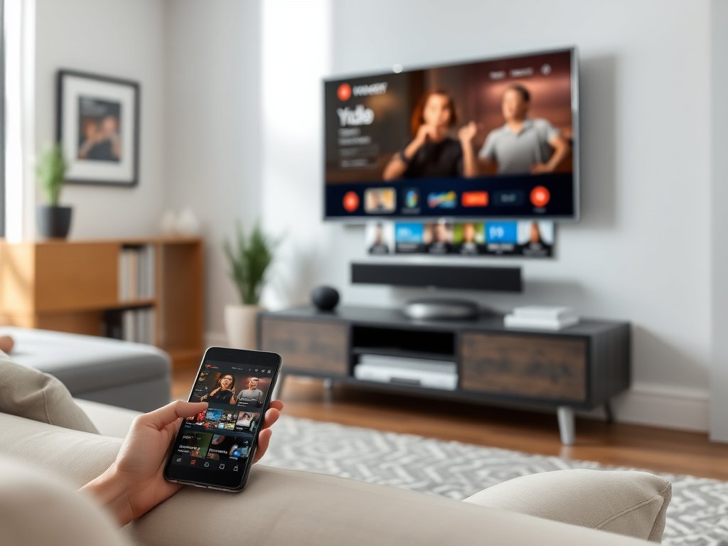 Person using IPTV Smarters Lite on multiple devices including smartphone and TV